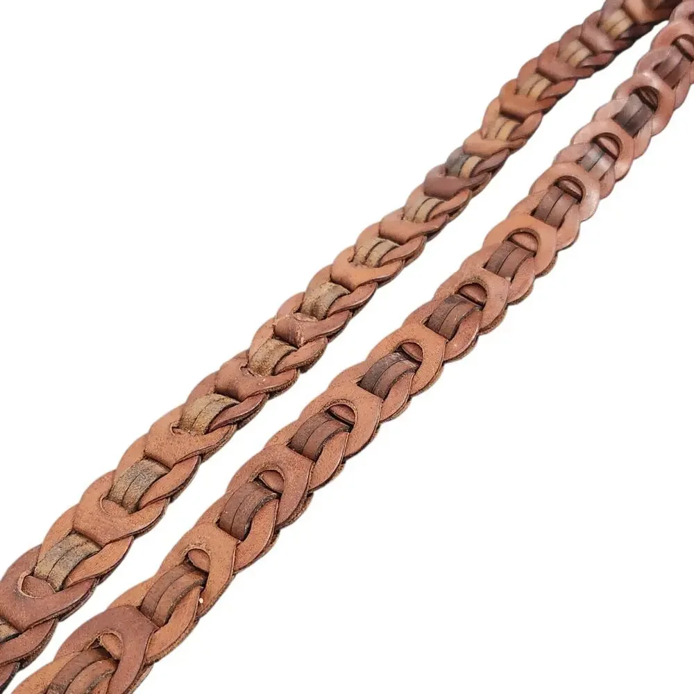 Amiee Lynn Brown Leather Woven Belt Women's Lg Brass Classic Minimalist 38